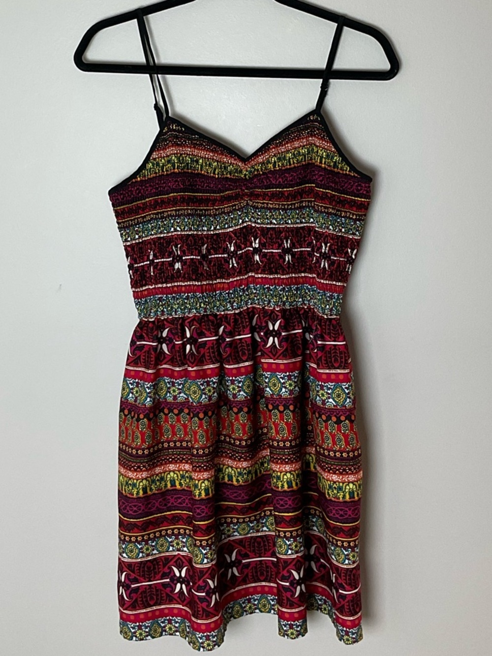 Band of Gypsies Multi-Color Mini Dress Sweetheart Neckline Smocked Top Boho